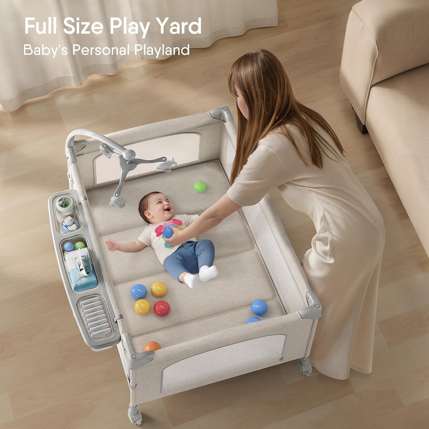 TinyGlow 4-in-1 Baby Bassinet - Portable Crib with Mattress & Mosquito Net | Easy Assembly & Travel-Friendly