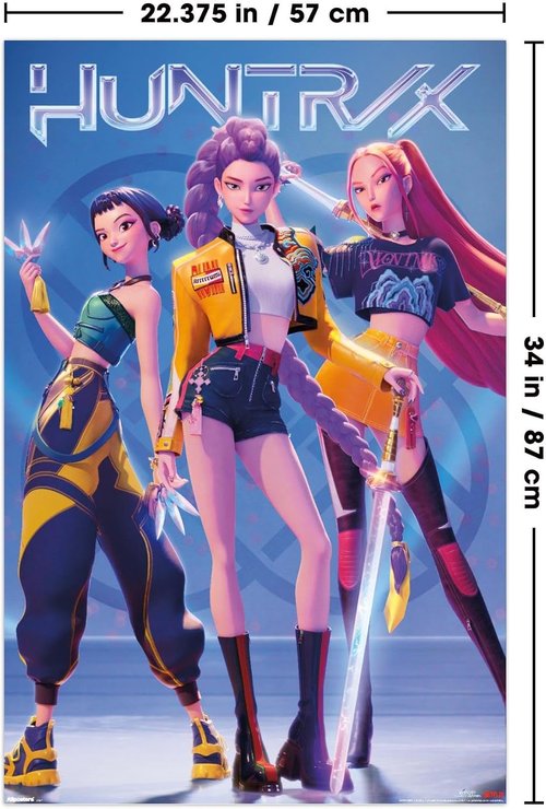 Huntrix | Netflix KPop Demon Hunters Wall Poster - 34" x 22.4" with Mount Bundle