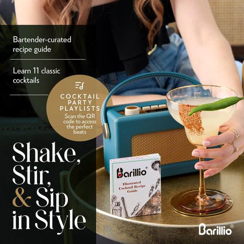 Barillio Black Bartender Kit - Stainless-Steel Cocktail Shaker Set w/Black Bamboo Stand - Mixology Bar Tools w/Drink Shaker, Mixer and Muddler for Cocktails - Home Bar Accessories - 23-Pc Bar Set