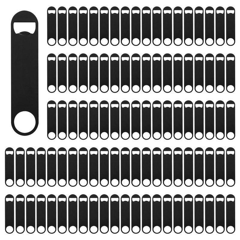 Yugada 100 Pack Flat Beer Bottle Opener 5 inch Stainless Steel Flat Bottle Opener Black Beer Bottle Openers for Bartender Kitchen Bar Restaurant (5 Inch)