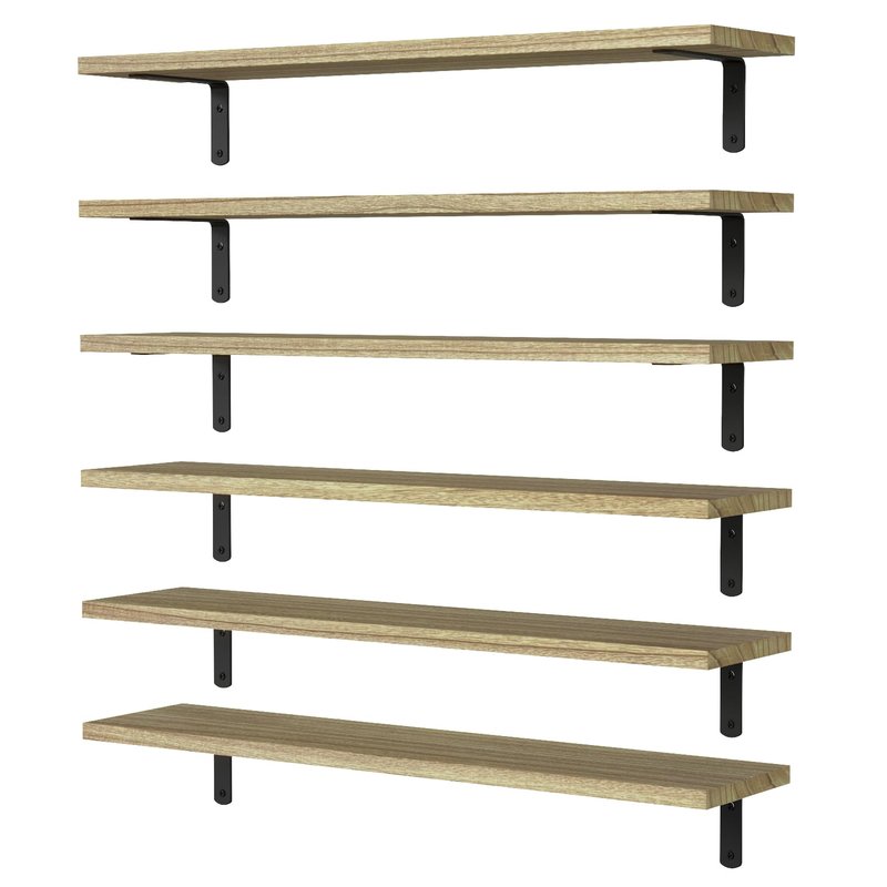 WOPITUES Wood Floating Shelves Set of 6, 24 inch Long Floating Shelves for Wall Decor, Farmhouse Shelf for Bedroom, Bathroom Storage Shelves, Book Shelves for Living Room - Rustic Brown