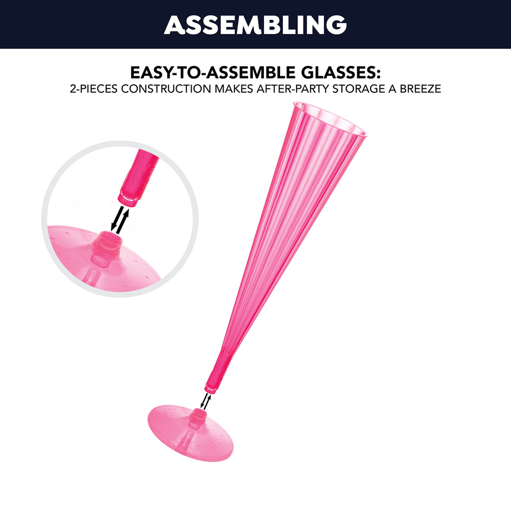 Party Essentials N51029 Brights Plastic 2-Piece Champagne Flute, 5-Ounce Capacity, Neon Pink (Case of 120)
