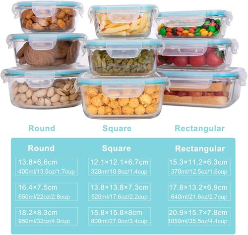 AILTEC Glass Meal Prep Containers - 18-Piece BPA-Free & Leak-Proof Food Storage Set with Lids