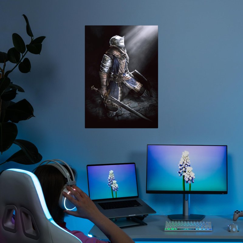 Displate Metal Poster Dark Souls - Lordran - Chosen Undead - Easy Magnetic Mounting – Knight Collectible Gift for Gamer - Fantasy Wall Art Room Decor Bedroom Posters - 12.6x17.7 in