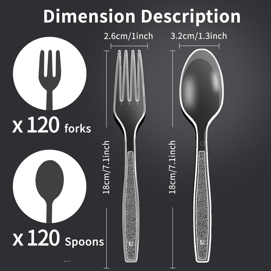 Skiennix 120 Count Plastic Forks & Spoons - Heavy Duty, Heat Resistant, BPA Free, Clear Utensils for Parties & Everyday Use