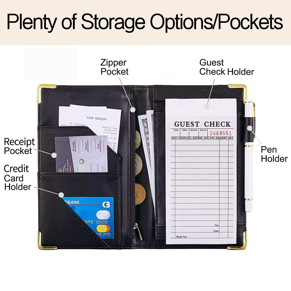 Server Books for Waitress - Halloween Print PU Leather Waiter Book Server Wallet with Zipper Pocket, Skull and Pumpkin Print Waitress Book&Waitstaff Organizer with Money Pocket Fit Server Apron