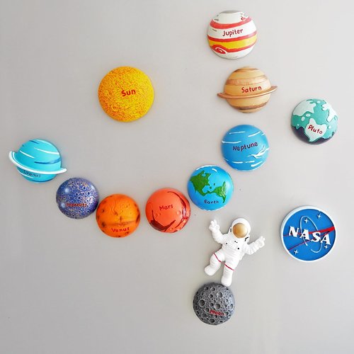 13PCS Space Magnet Set - 3D Solar System Planet Toys with Sun, 8 Planets, Moon, Pluto, Astronaut - Strong Magnets for Fridge, Lockers & Room Decor - Gift Box Included