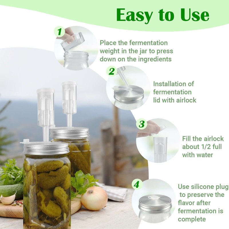32 oz Mason Jar Fermentation Kit, 2 Pack Fermentation Jars, Fermentation Lids, Fermenting Weights and Airlocks, Complete Fermenting Kit for Making and Storing Sauerkraut（Pack of 2）