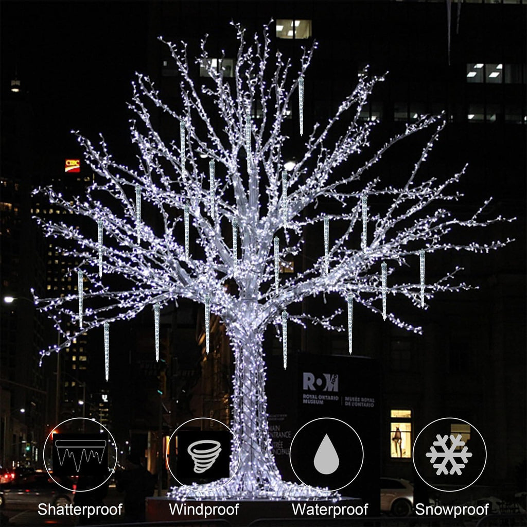 WATERGLIDE 16 Icicles Meteor Shower Lights - 12" Connectable White LED Christmas Lights for Holiday Decor