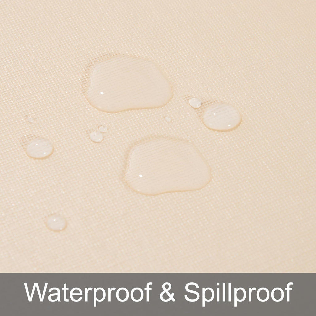 Runqiju Round Fitted Tablecloth with Elastic Edge, Flannel Backed Vinyl Tablecloths, Wipeable Waterproof Plastic Table Cloth Fits 40" - 44" Round Table for Dining, Camping, Indoor and Outdoor, Beige