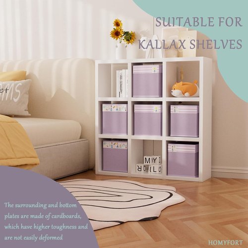 Homyfort Storage Cube Bins - 11x11 Inch Fabric Organizer Baskets with Handles for Clothes & Toys | Purple