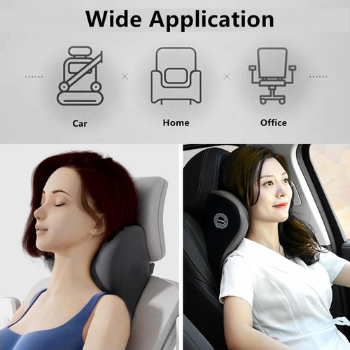 EXUIKO 2 Pack Car Neck Pillow Support, Headrest for Driving with Adjustable Strap, Memory Foam Neck Rest Cushion, Breathable Removable Cover & Ergonomic Design, Black 2pcs
