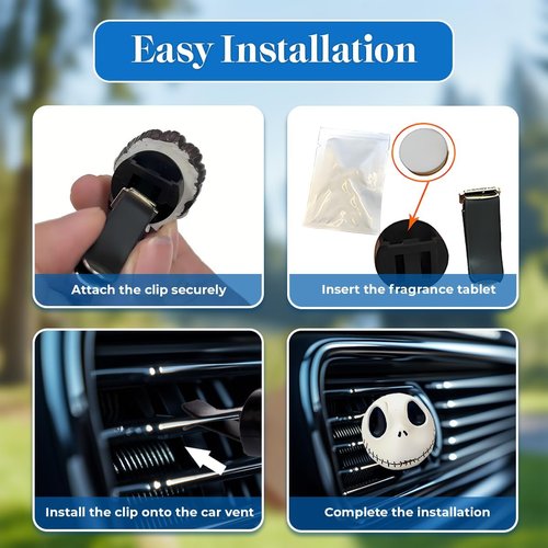GENANY 3D Resin Horror Skellington Car Air Freshener - Spooky Vent Clip for Movie Fans | Unique Gothic Gift
