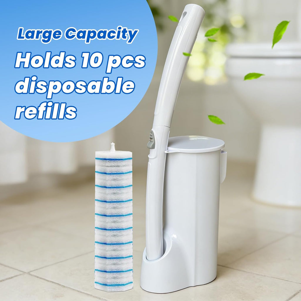 Skiennix Toilet Brush Refills - 40 Disposable Scrubber Pads with Wall Mounted Holder Set