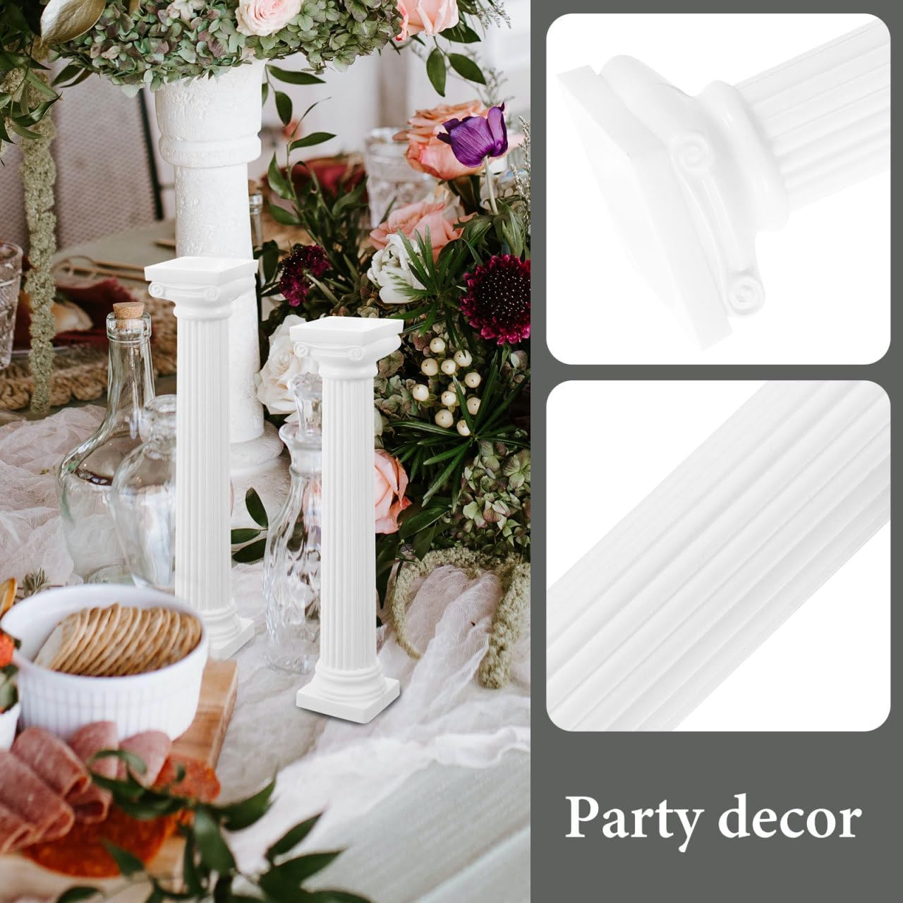 Totority Miniature White Plastic Roman Columns - 6Pcs 6.7 Inch Tall Architectural Decor for Parties & Photography