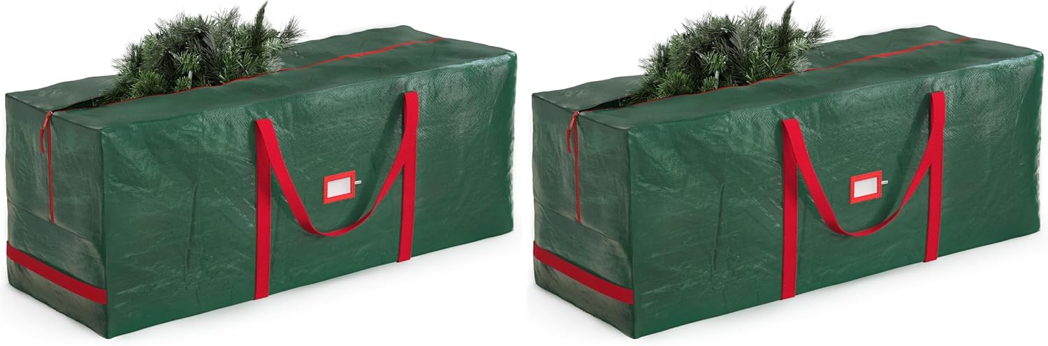 Zober Christmas Tree Storage Bag | Fits 9 Ft Artificial Trees - Waterproof & Durable - Green (Pack of 2)