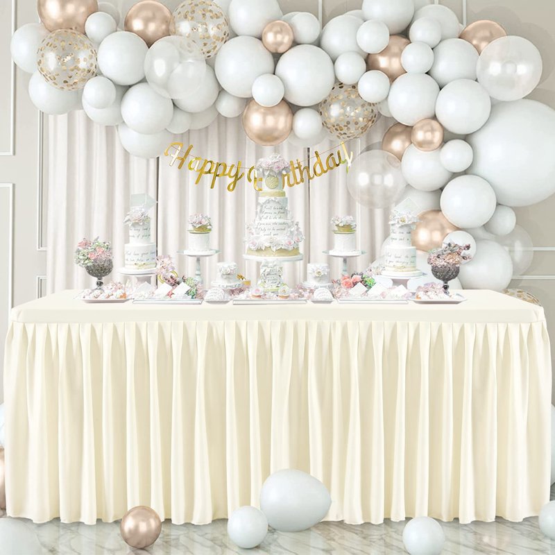 Suppromo Spandex Ivory Table Clothes for 6 ft Rectangle Tables, Wrinkle Free Fitted Tablecloths 6ft Stretchy Ruffle Table Cloth for Parties Weddings Birthday Banquet Baby Shower