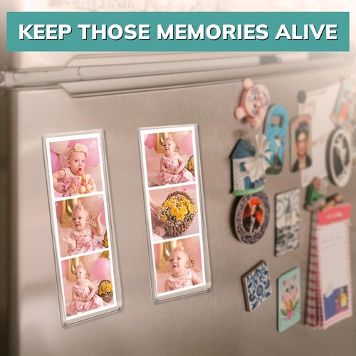 pbf PHOTO BOOTH FRAMES 2x6 Magnetic Picture Frames for Refrigerator | 2 x 6 Clear Magnetic Acrylic Frames for Photo Strips | Magnetic Photo Holders for Fridge, Locker, Sign Holder (50-Pack)