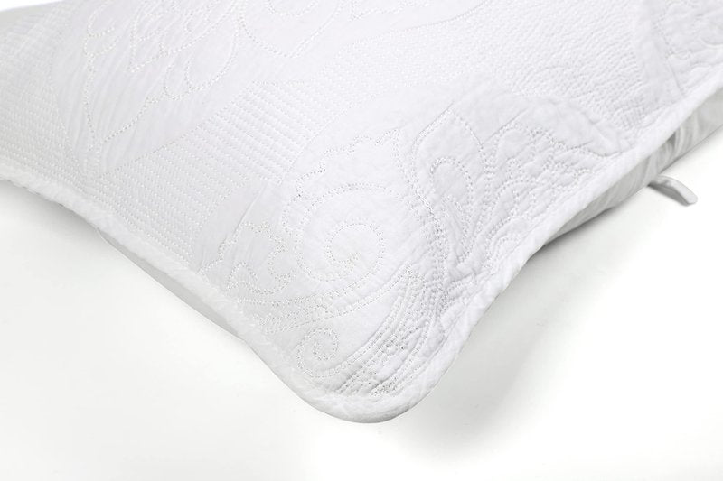 D DODOU Cotton Quilted Pillow Shams Queen Size Set of 2, Floral Decorative Pillow Covers, White Pillow Case with Tie Closure.20 x 27 inch