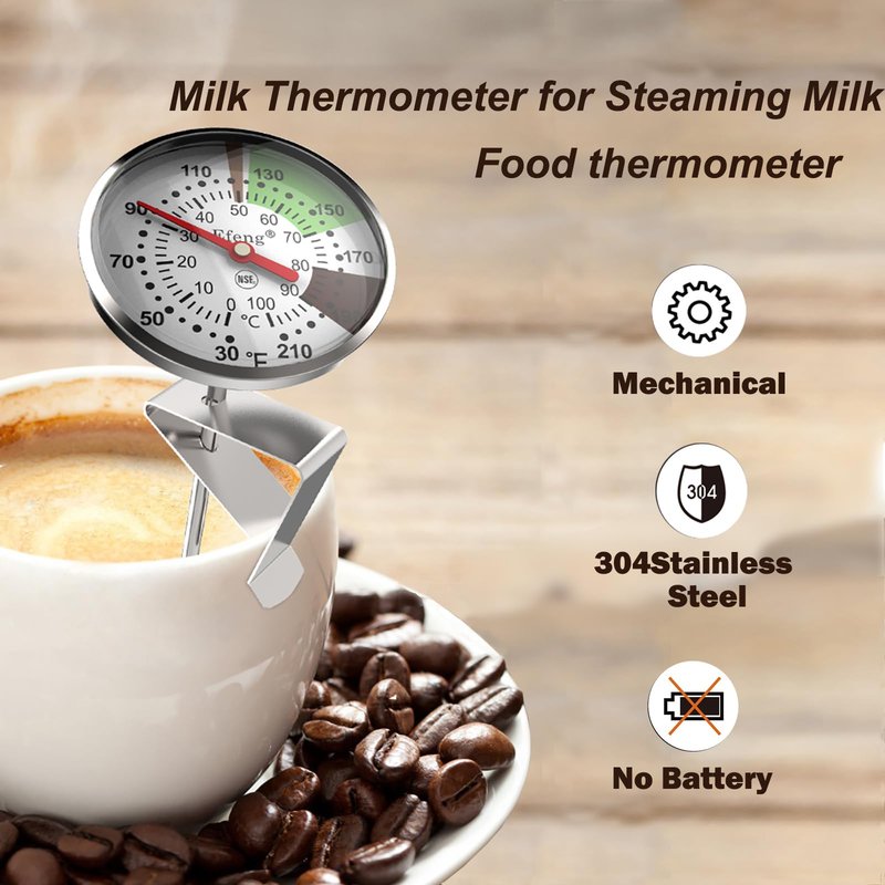 Instant Read Coffee Milk Frothing Thermometer with1.75 inch Dial 5 inch Probe Clip,Best Instant Read Food for The Coffee Drinks,Chocolate Milk Foam