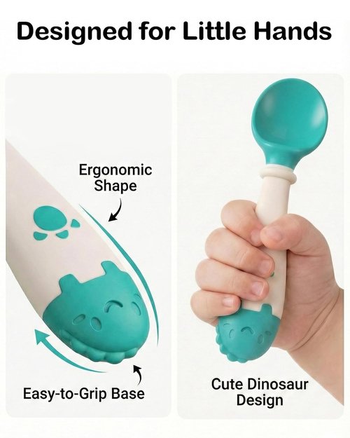 Deejoy Toddler Utensils Set - Self-Feeding Flatware with Silicone Handles & Travel Case | Stage 2 Green