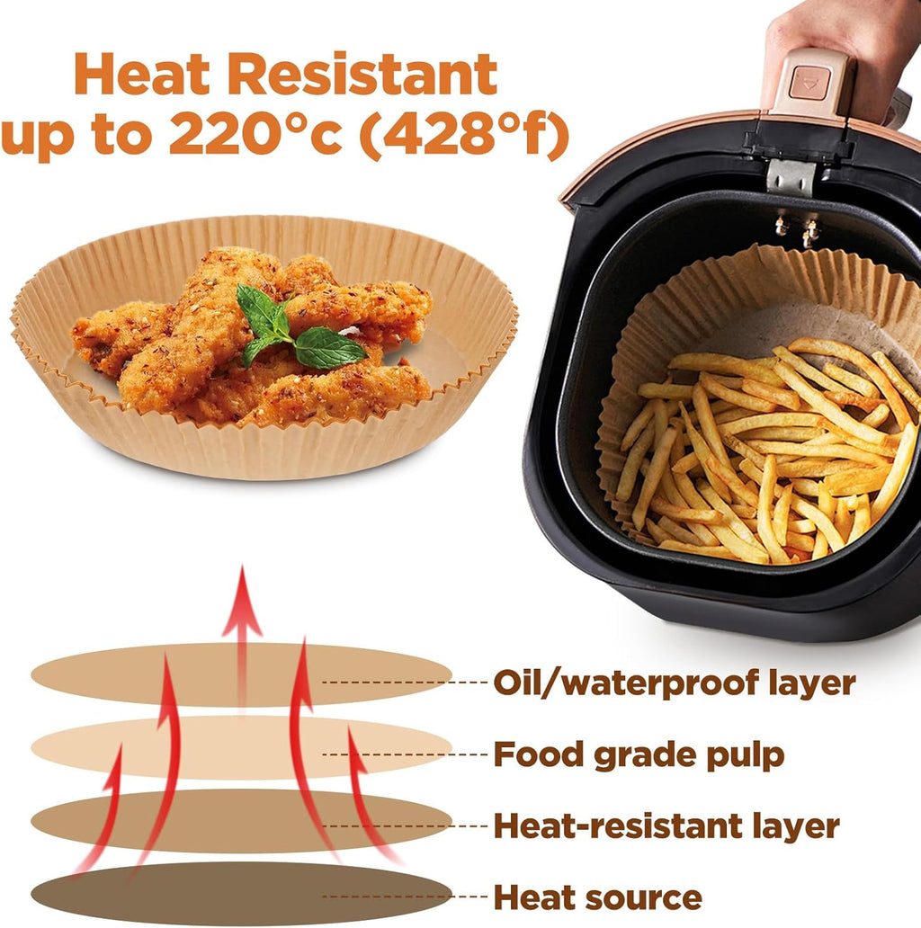 Skiennix 9-Inch Air Fryer Liners - 400 Pcs Non-Stick Food Grade Parchment Paper for 5-12 QT Fryers
