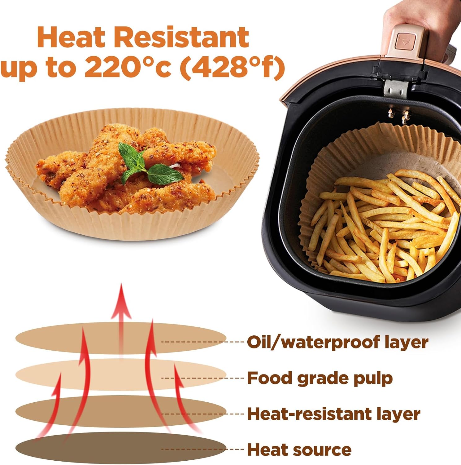 Skiennix 9-Inch Air Fryer Liners - 400 Pcs Non-Stick Food Grade Parchment Paper for 5-12 QT Fryers