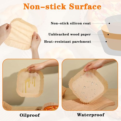 Air Fryer Liners 200 Pcs - Non-Stick, Oil-Absorbing Parchment Paper for 2-5QT Air Fryers