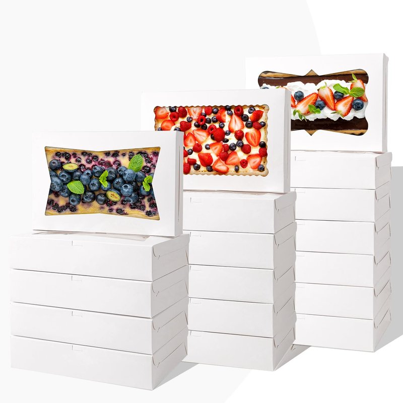 PFAMKEER 48pcs12x8x2.5 Inches Bakery Boxes,Cookie Boxes with 3Style for Window Bread,Treat，Chocolate,Strawberries,Dessert,Cakes,Donuts,Muffins,pastry