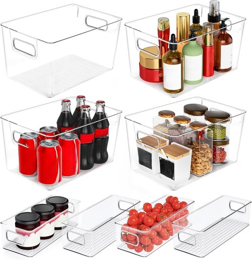Clear Plastic Storage Bins 8-Pack | Versatile Pantry Organizers for Kitchen, Bathroom & Home
