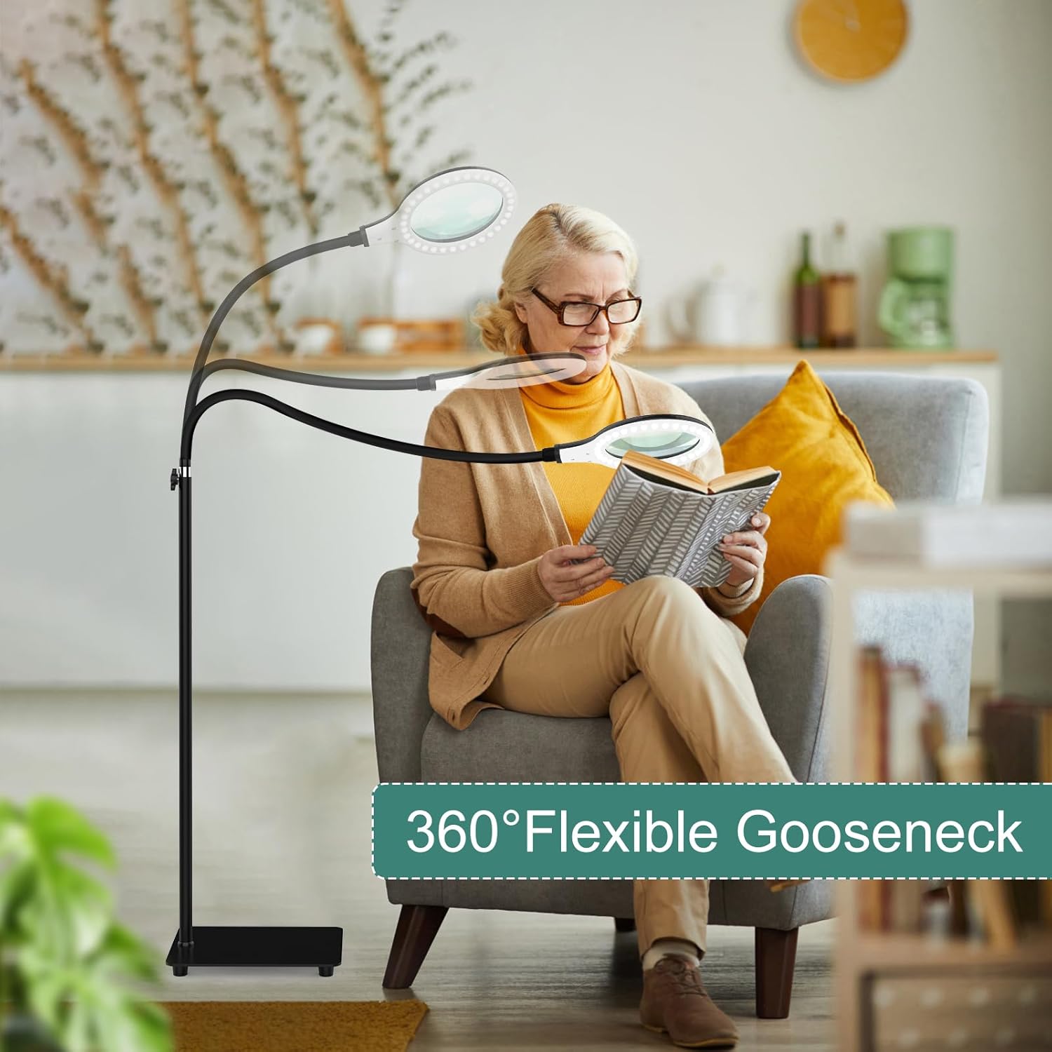 Skiennix Magnifying Glass with Light - Hands-Free Dimmable Lamp for Reading & Crafting | Flexible Gooseneck Design