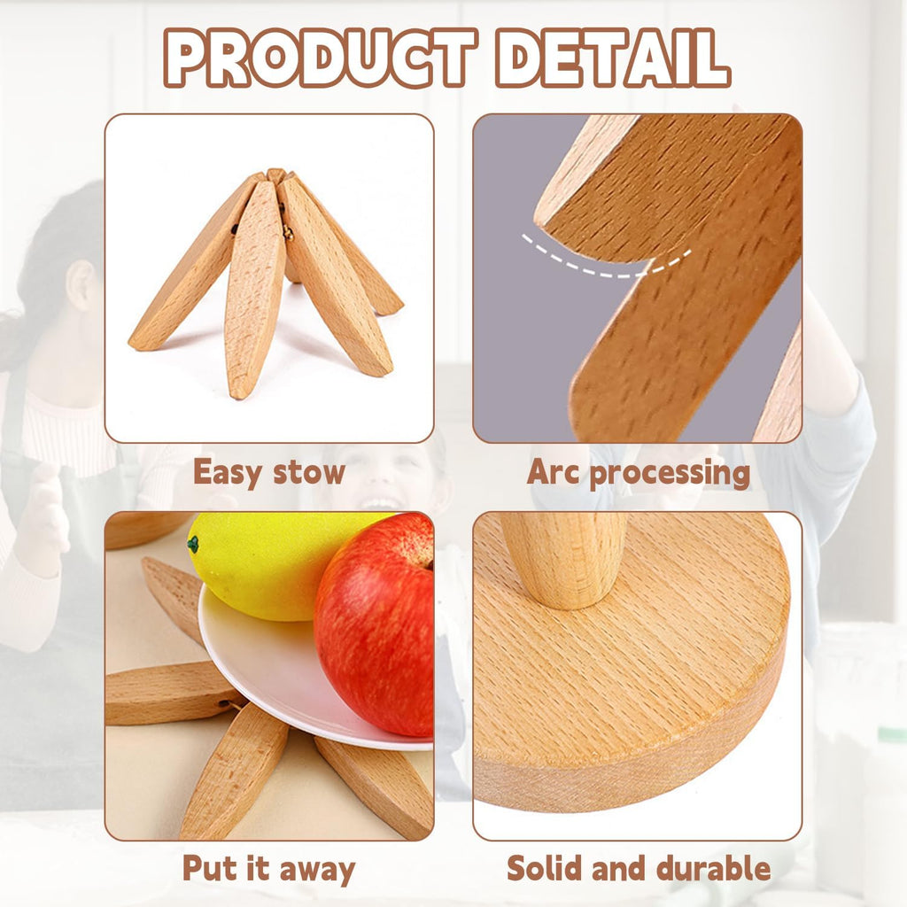 Skiennix Wooden Trivets - Tree Shape Set with 4 Walnut Wood Pieces & Stand | Foldable Hot Dish Holder
