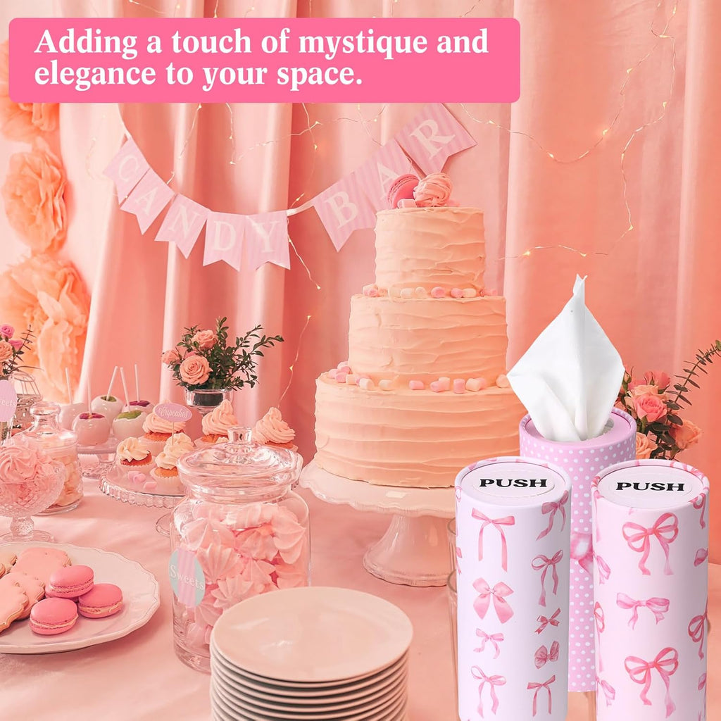 Outus 12 Pcs Bow Car Tissue Holders - Stylish Pink Ribbon Design | 3-Ply Facial Tissues for Travel & Events