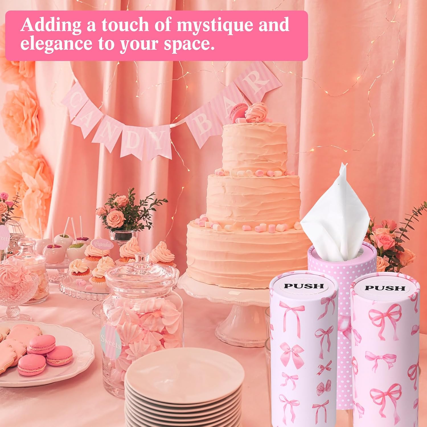 Outus 12 Pcs Bow Car Tissue Holders - Stylish Pink Ribbon Design | 3-Ply Facial Tissues for Travel & Events