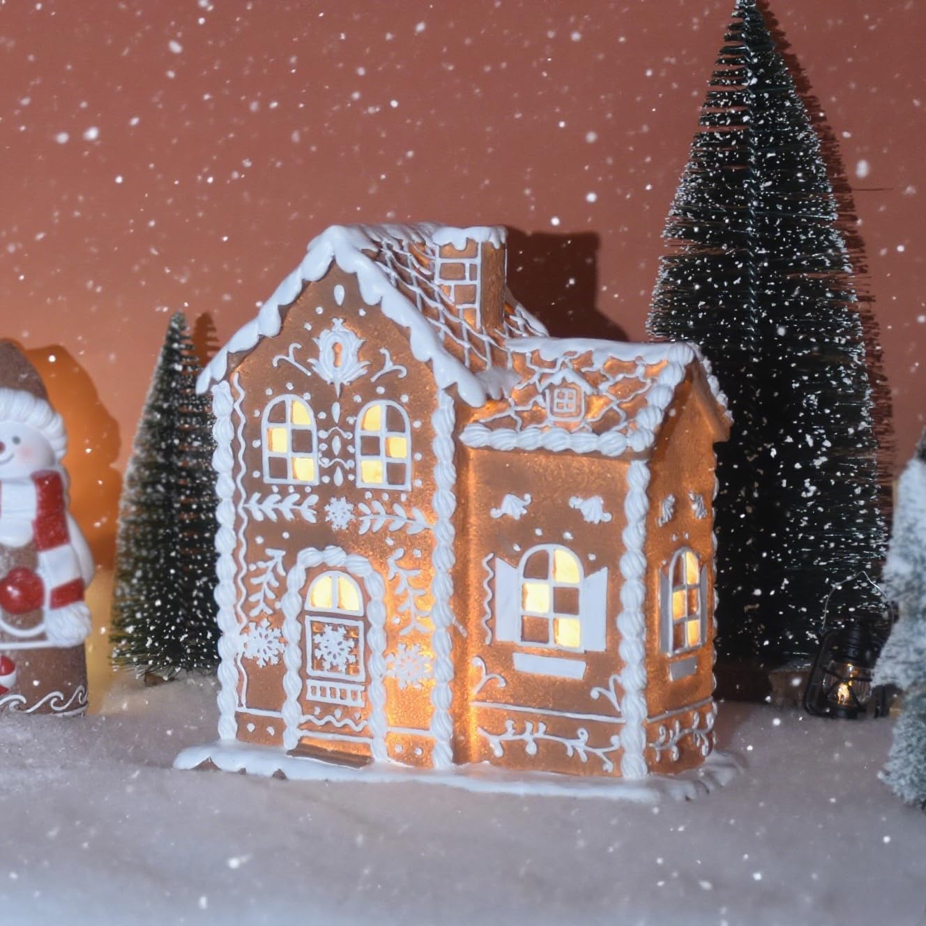 Sheaifun Gingerbread House Decor - LED Christmas Decorations for Indoor Tabletop | 9 x 5 x 10.2 Inch