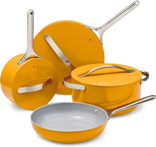Caraway Non-Stick Ceramic Cookware Set - 12 Pieces, PFAS & PFOA Free, Oven Safe - Marigold Color