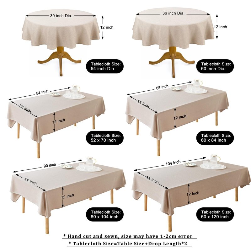AUSSPVOCT Textured Linen 60 Inch Round Tablecloth Up to 48" Tables, Waterproof Spill-Proof Wipeable Round Table Cloth Wrinkle Free Circle Dining Tablecover for Birthday Farmhouse Spring Easter Decor