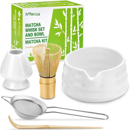 Matcha Whisk Set - Japanese Tea Set with 5 Essential Tools, 19 oz Bowl, Bamboo Whisk & Sifter