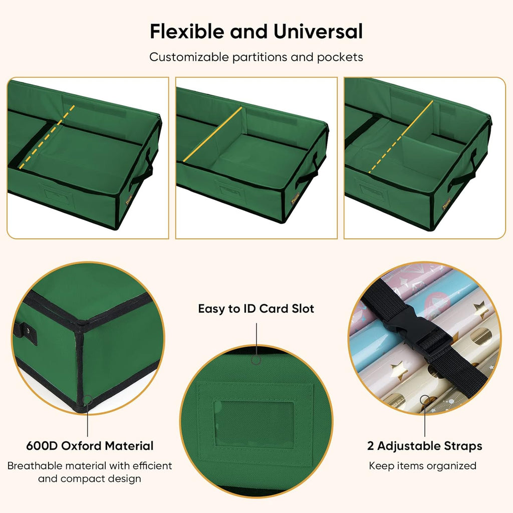 BALEINE Gift Wrap Storage Organizer - 40" Durable 600D Oxford Fabric with Flexible Partitions | Green