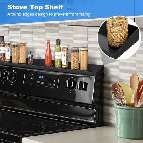 Mordx 30" Magnetic Stove Top Shelf Spice Rack,2 Pack 15" kitchen Seasoning Organizers Storage Gadgets Spice Rack Over The Stove Shelf Metal,Only For Flat Top Stove (Black)