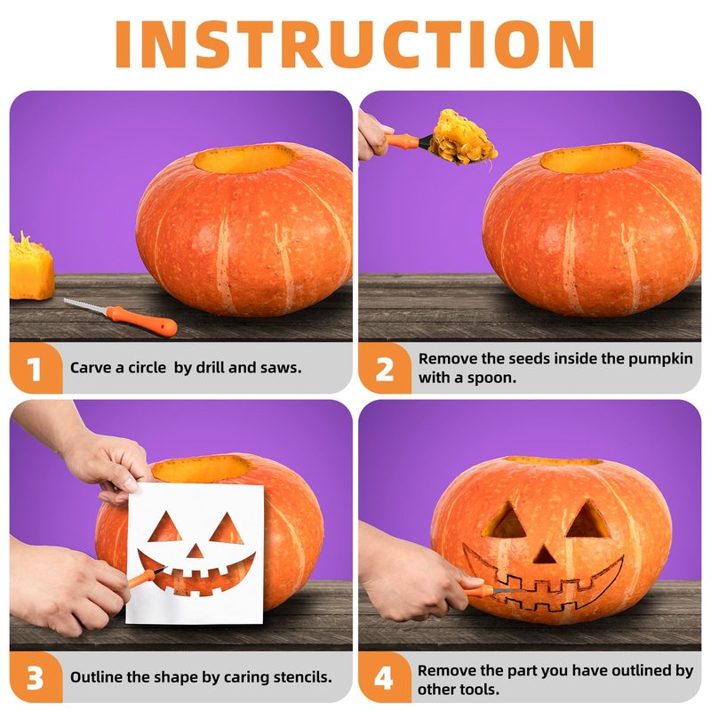 12PCS Halloween Pumpkin Carving Kit with 12 Stencils,Professional Stainless Steel Pumpkin Carving Tools with Storage Hand Bag,Pumpkin Carving Set for Halloween Decorations,Both Adluts & Kids