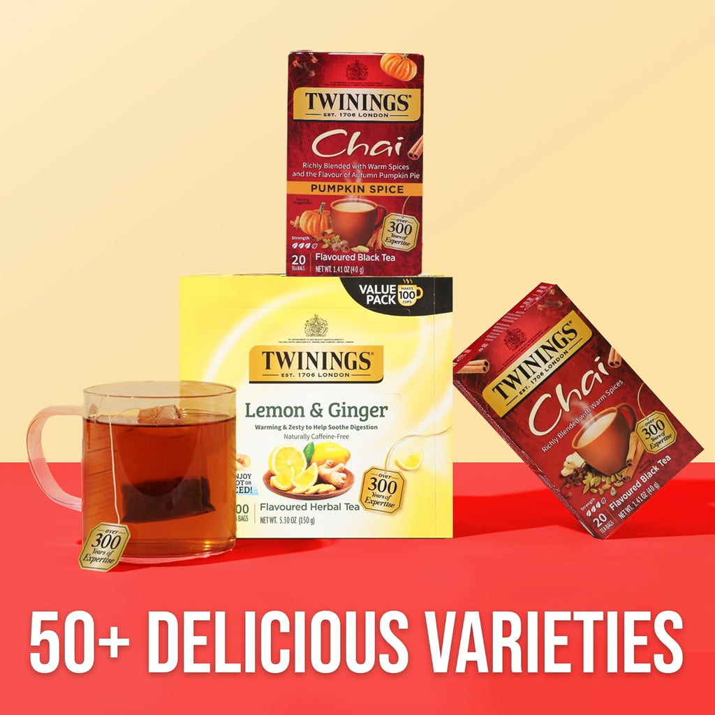 Twinings Pumpkin Spice Chai Black Tea - Warm & Aromatic, 20 Individually Wrapped Bags (Pack of 6)