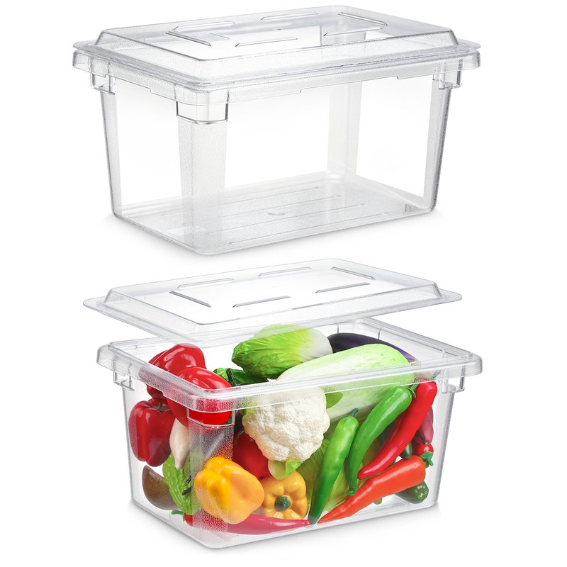 LOYIM 2 Pack 5 Gallon Polycarbonate Food Storage Box 18 x 12 Inch Commercial Food Storage Container Clear Vegetable Fruit Food Safe Storage Tote for Kitchen Restaurant Cafeteria