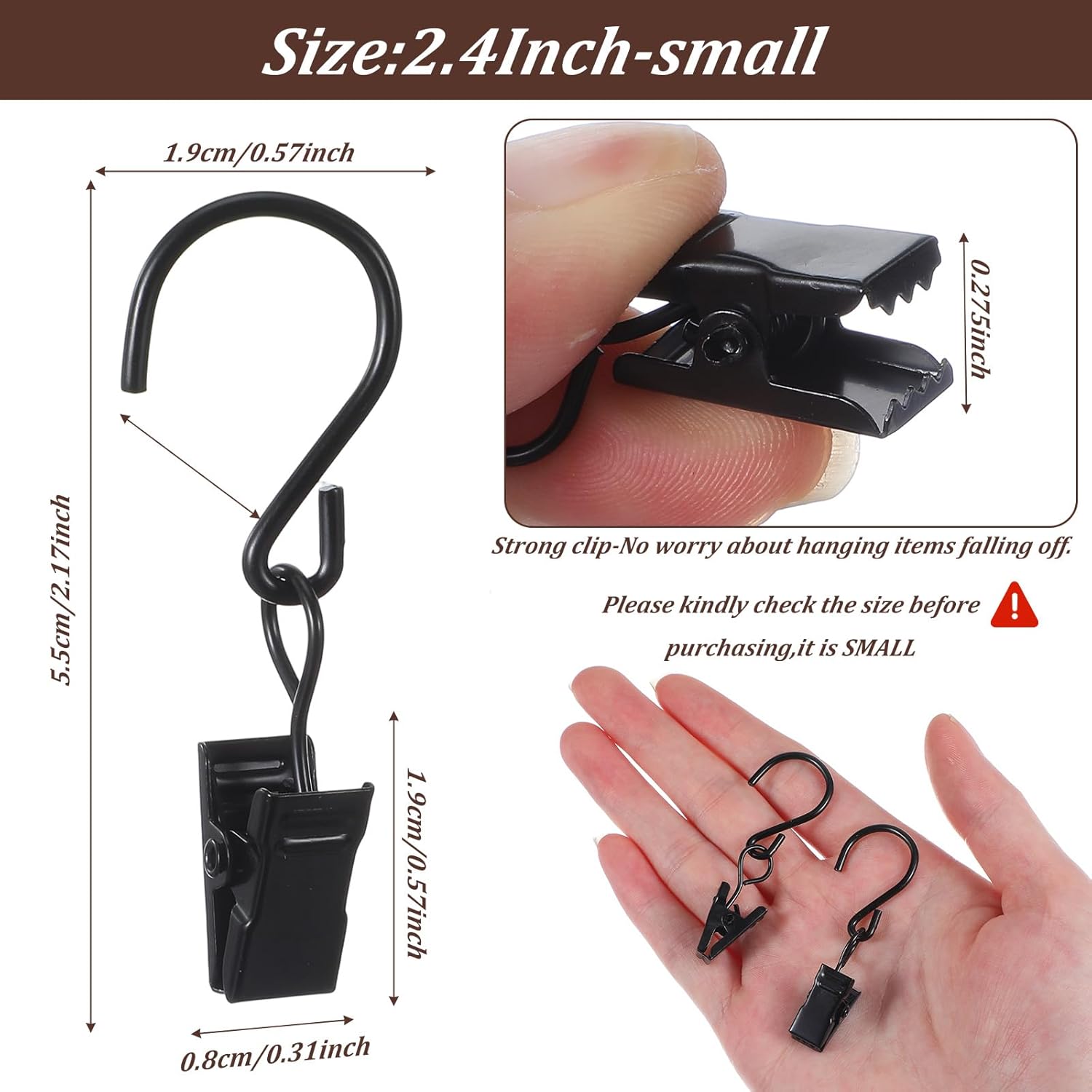 Ouligay Heavy-Duty S Hook Curtain Clips - 20 PCS Metal Hangers for Holiday Lights & Crafts | 2.17 Inch Black