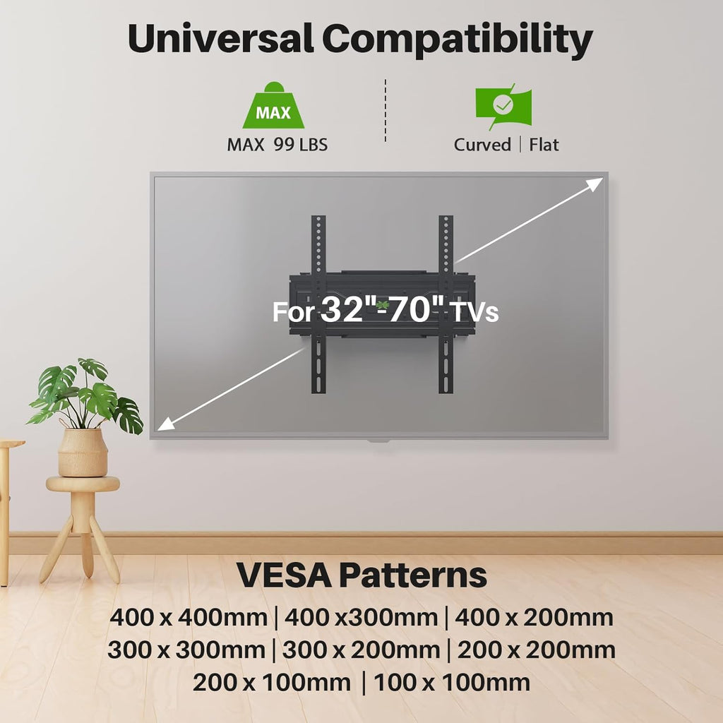 USX MOUNT Full Motion TV Wall Mount - Fits 32-70 Inch TVs Up to 99 lbs | Tilting Design for Flat & Curved Screens