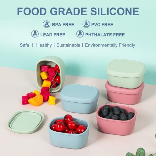 AOEDEO 6 pcs 10 oz Silicone Snack Containers for Kids Small Food Containers with Lids, Fruit Containers for Lunch, Stackable Lunch Containers for Kids, Daycare, School and Travel