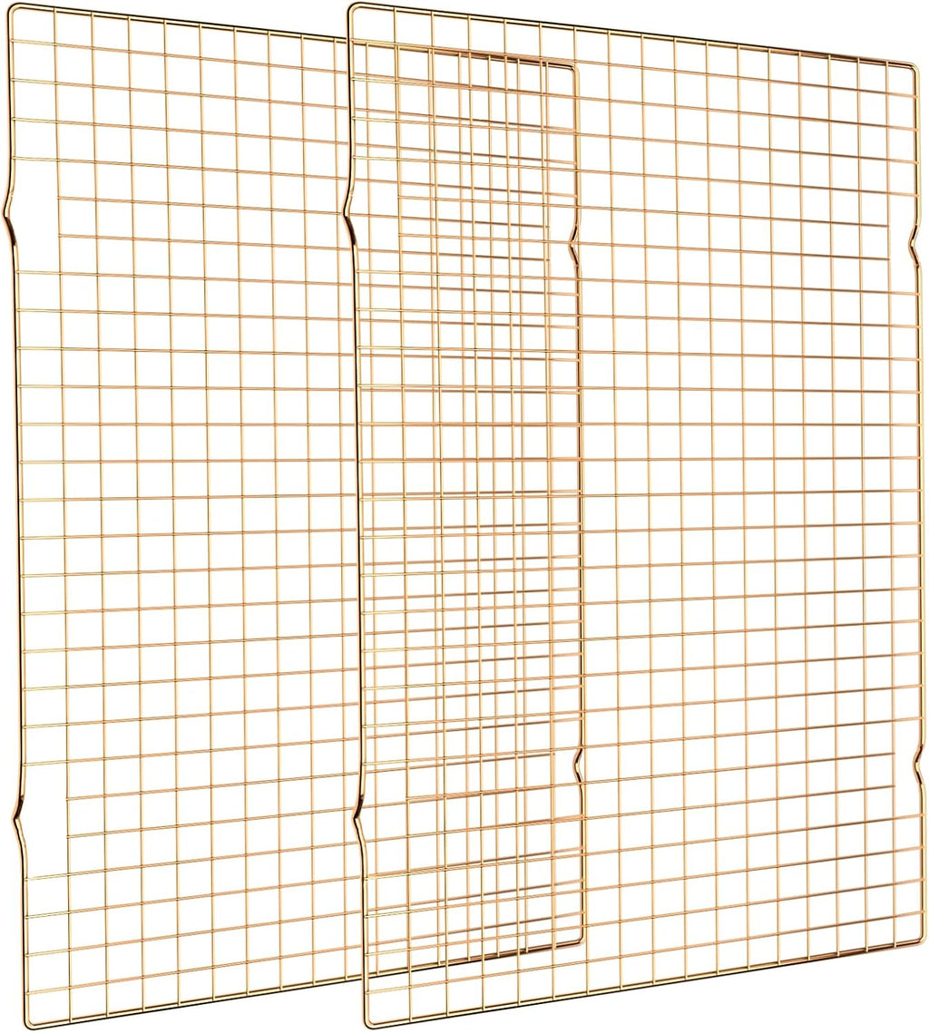 Skiennix Cooling Rack for Baking - 2-Pack 16x10 Inches, Oven Safe Thick Wire Design, Gold Finish