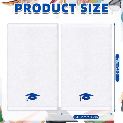 FYSUIMU Graduation Hand Towels - Embroidered Cotton Bath Towels in Blue | Absorbent 29.5 x 13.7 Inch