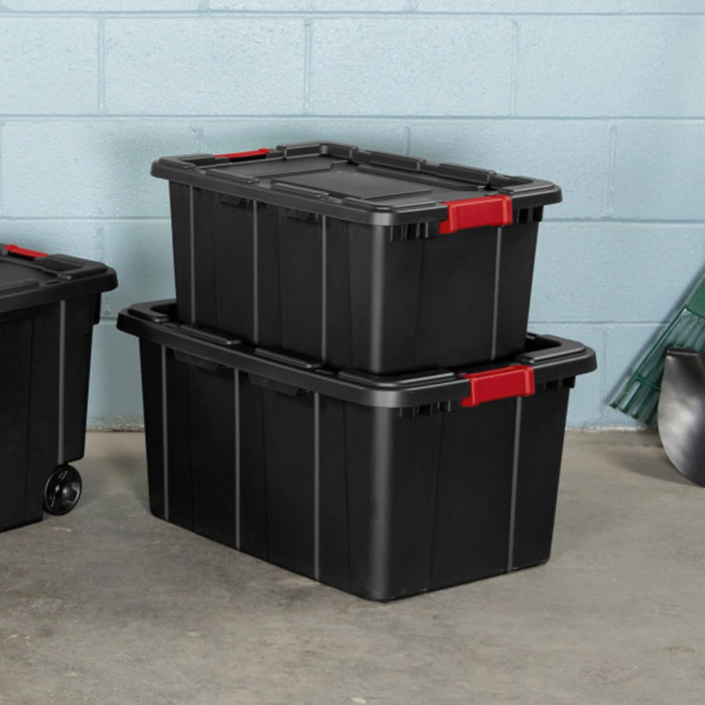Sterilite 6-Pack Industrial Tote - Heavy-Duty Plastic Storage Bins with Lids | 15 Gallon, Black