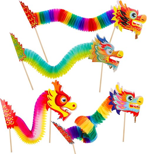 Chinese New Year Paper Dragon Decoration - 3D Hanging Garland Crafts & Handheld Toys for Kids